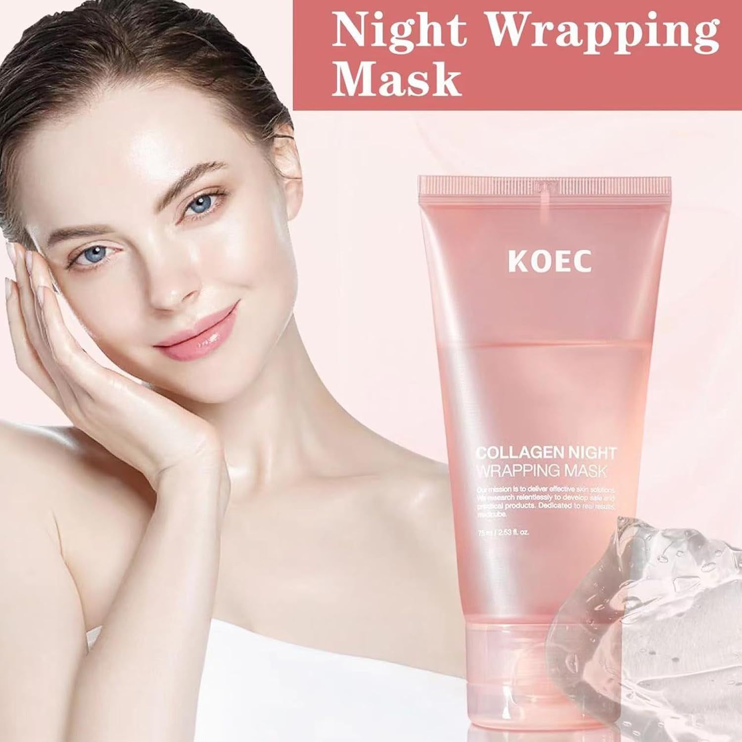 Collagen Night Wrapping Face Mask, Peel off Hydrolyzed Collagen Facial Mask for Elasticity & Hydration Care, Reduces Sagging & Dullness, 2.54 Fl.Oz