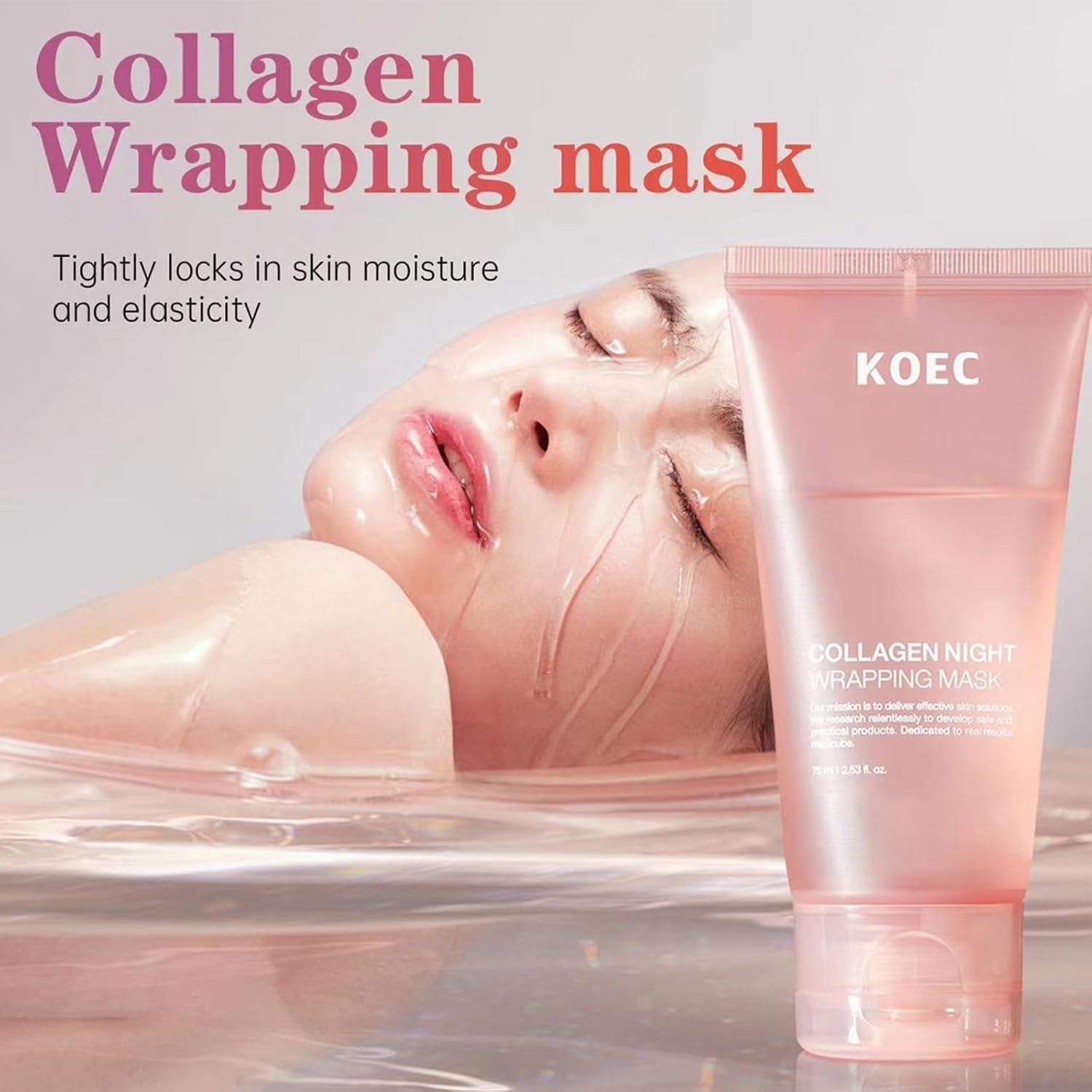 Collagen Night Wrapping Face Mask, Peel off Hydrolyzed Collagen Facial Mask for Elasticity & Hydration Care, Reduces Sagging & Dullness, 2.54 Fl.Oz